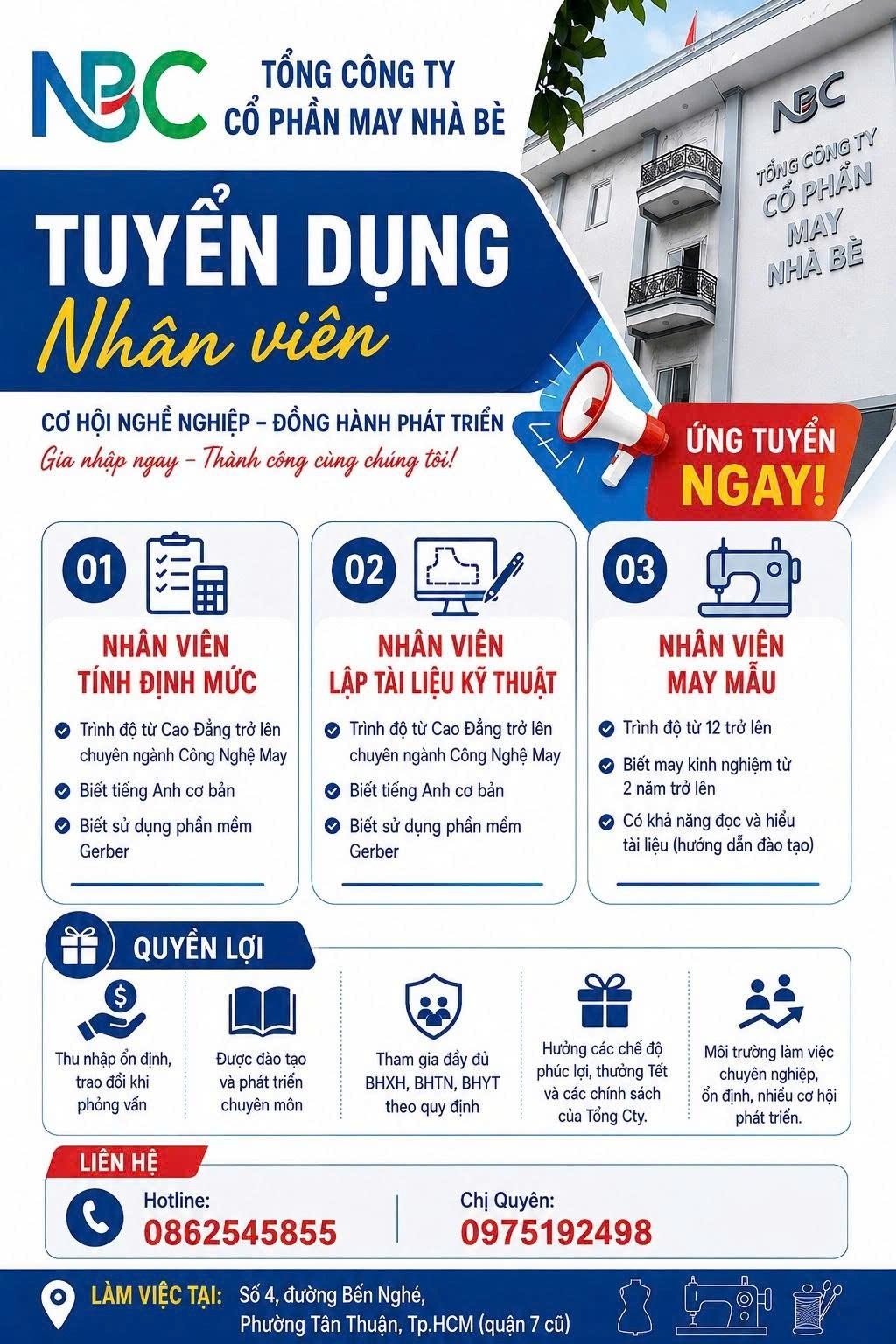 Poster Tuyển dụng Nhân viên - Tổng Công ty Cổ phần May Nhà Bè NBC
